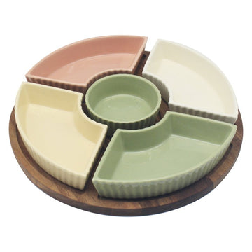 5-pc Dip Snack Bowls with Wooden Tray