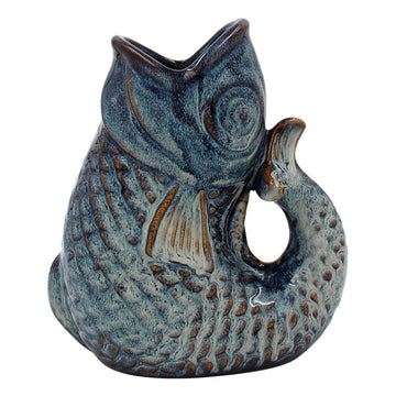 17cm Ceramic Fish Gurgle Jug Vase Aqua