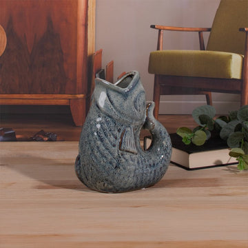 17cm Ceramic Fish Gurgle Jug Vase Aqua