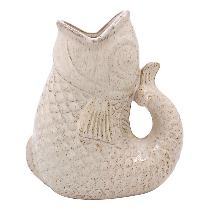 17cm Ceramic Fish Gurgle Jug Vase Cream