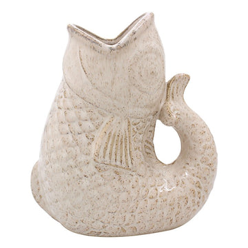 17cm Ceramic Fish Gurgle Jug Vase Cream