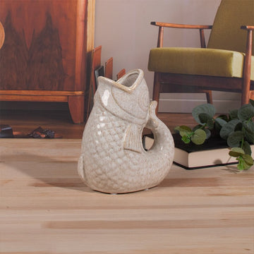 17cm Ceramic Fish Gurgle Jug Vase Cream