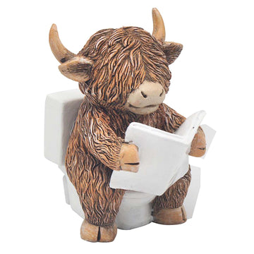 Highland Cow Reading on Loo Resin Figurine Ornament
