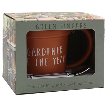 Green Fingers Gardener of the Year Terracotta Mug with Spade Spoon