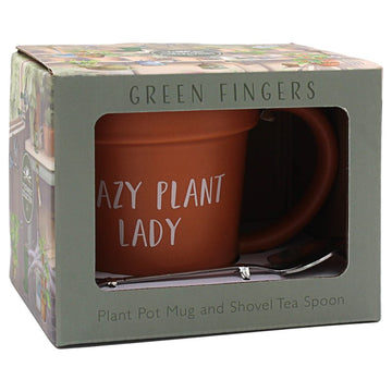 Green Fingers Crazy Plant Lady Terracotta Mug with Spade Spoon
