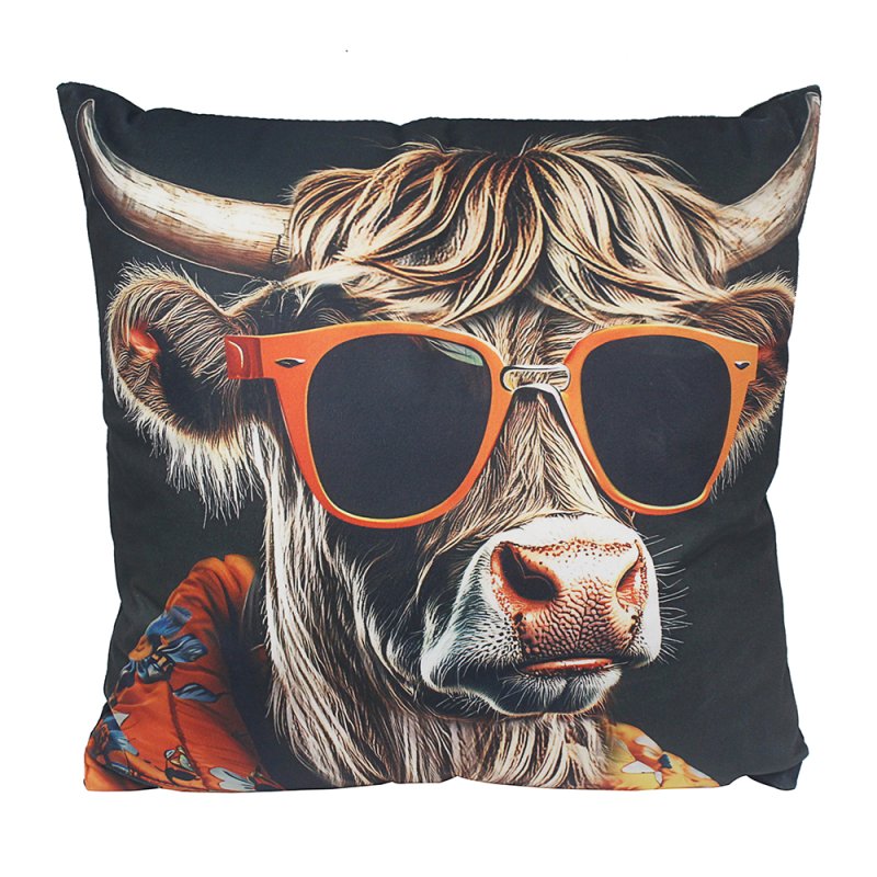 Pillow Cushion Sofa Bed Highland Cow Cool wearing Shades