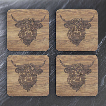 Coasters Set of 4 Cork Back Highland Cow Tableware