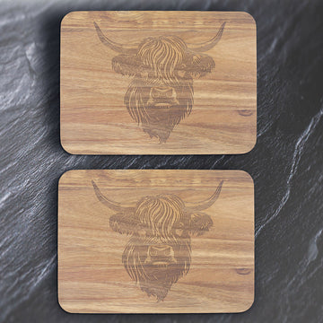 Wooden Placemats Set of 2 Highland Cow Rustic Farm