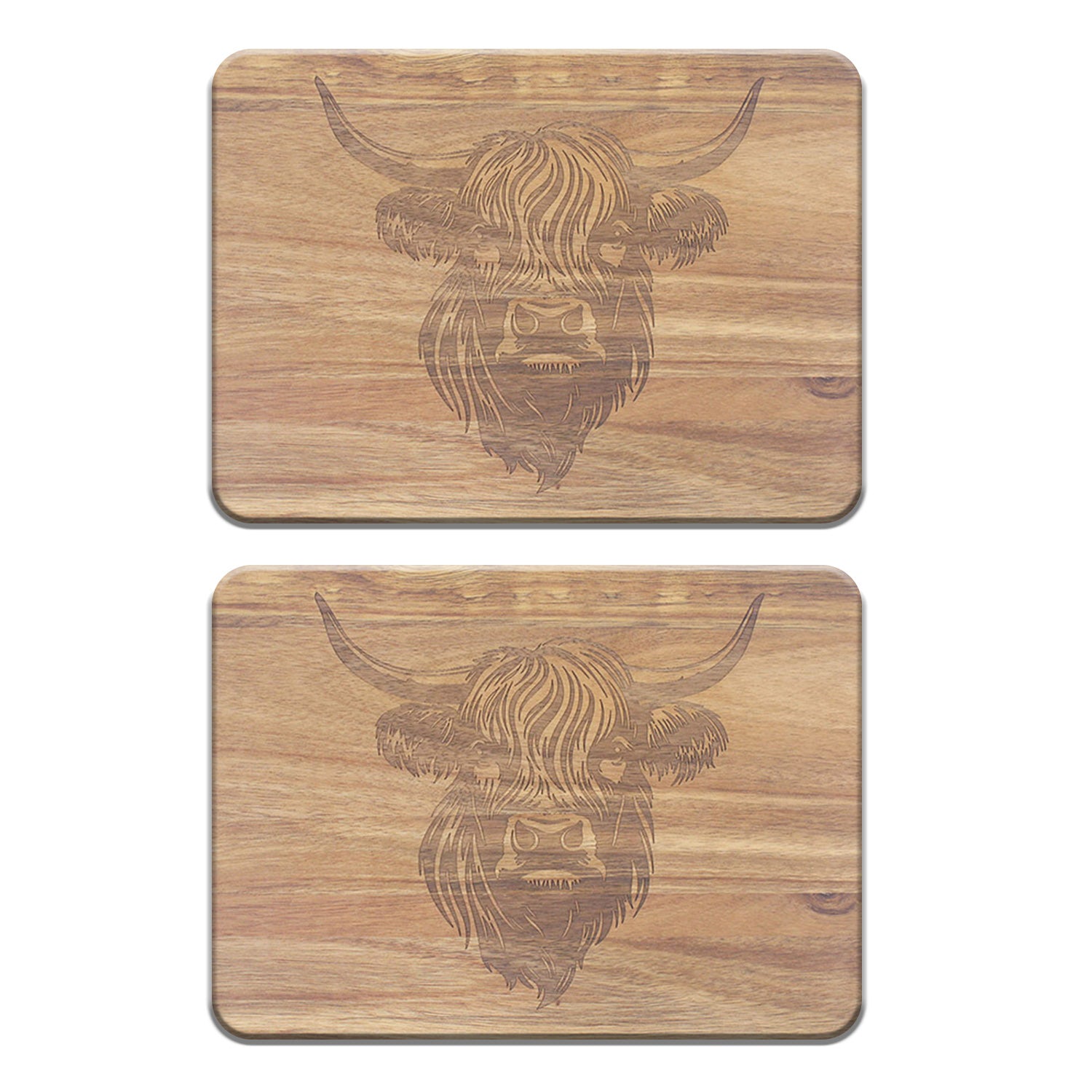 Wooden Placemats Set of 2 Highland Cow Rustic Farm