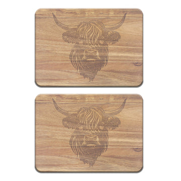 Wooden Placemats Set of 2 Highland Cow Rustic Farm