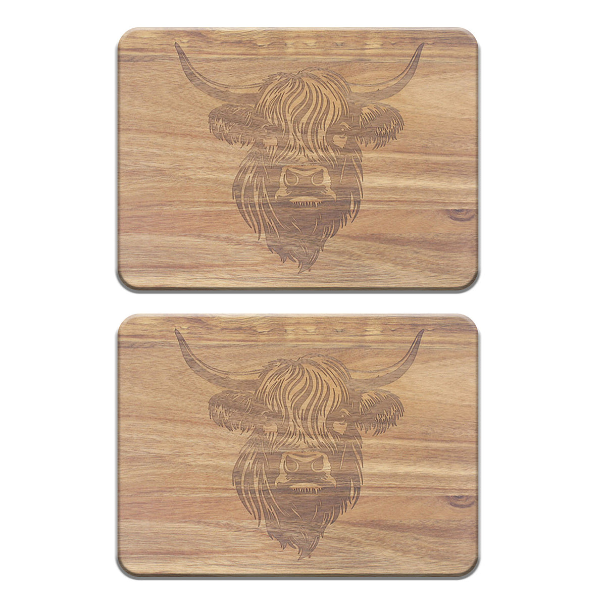 Wooden Placemats Set of 2 Highland Cow Rustic Farm