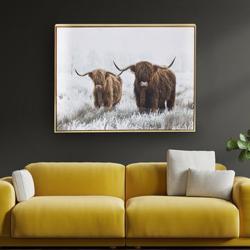70x50cm Hanging Poster Highland Cow w/ Baby Walking Wall Art