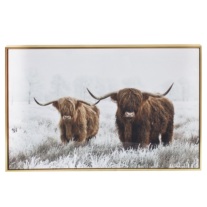 70x50cm Hanging Poster Highland Cow w/ Baby Walking Wall Art