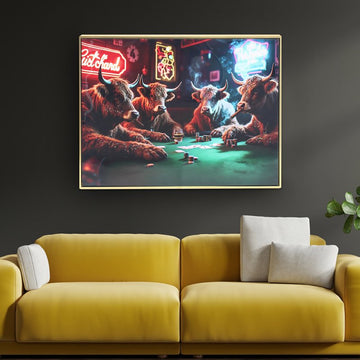 70x50cm Hanging Poster Highland Cows Playing Poker Wall Art