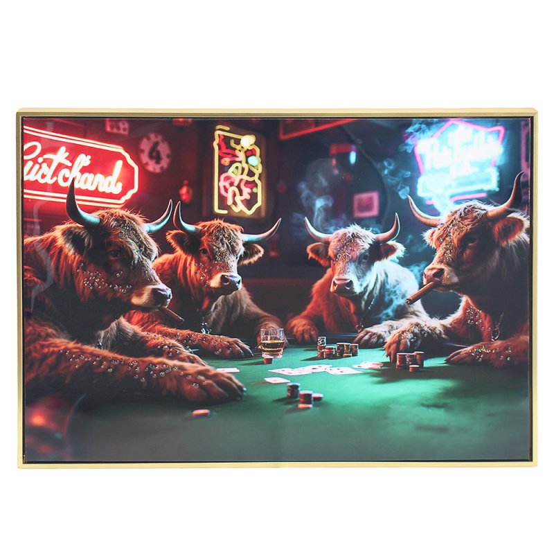 70x50cm Hanging Poster Highland Cows Playing Poker Wall Art