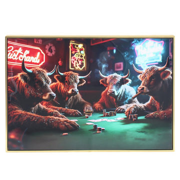 70x50cm Hanging Poster Highland Cows Playing Poker Wall Art