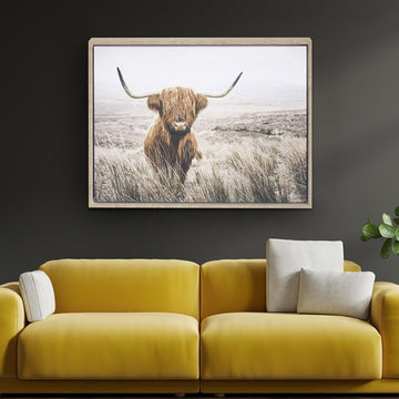 70x50cm Hanging Poster Highland Cow in Fields Wall Art
