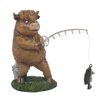 Figurine Highland Cow Fishing Animal Ornament