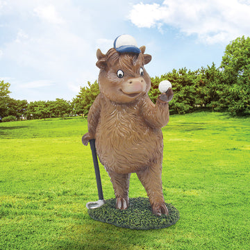 Figurine Highland Cow Golf Animal Ornament Rustic