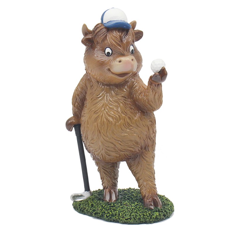 Figurine Highland Cow Golf Animal Ornament Rustic