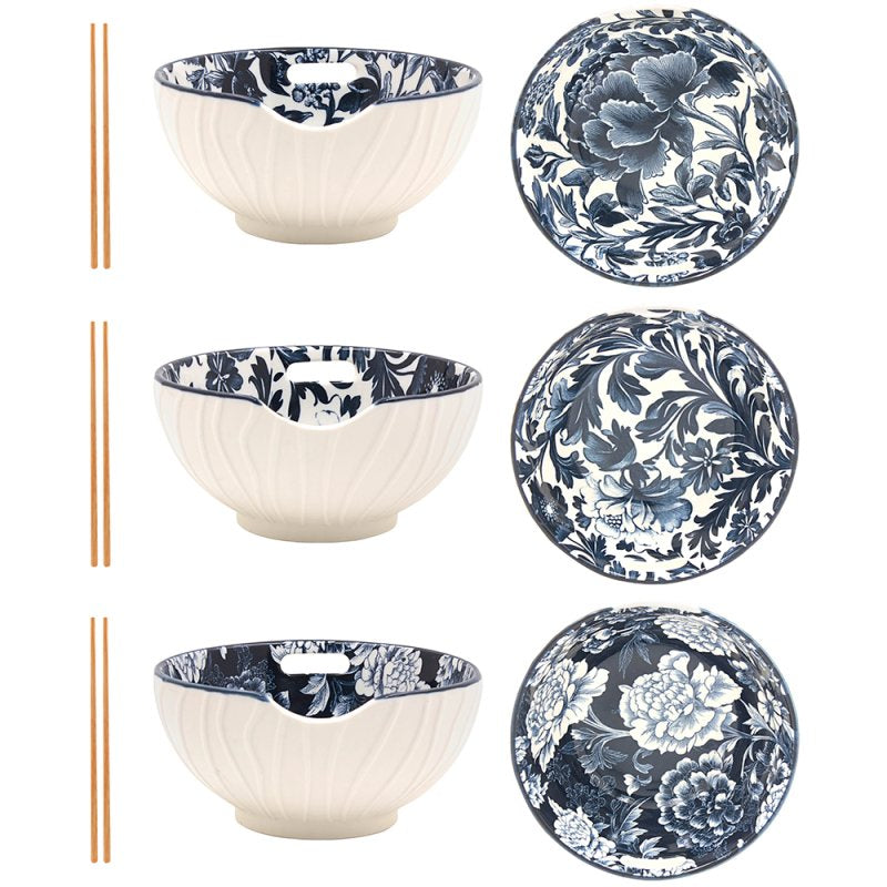13cm Fleur Vintage Floral Ceramic Bowl with Chopsticks - Random Design