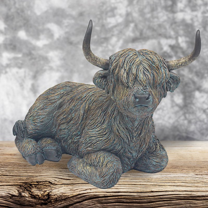 Large Highland Cow Sitting Statue