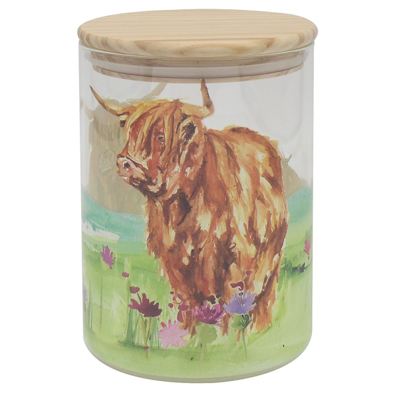 Highland Cow Medium Glass Canister Jar with Wooden Lid