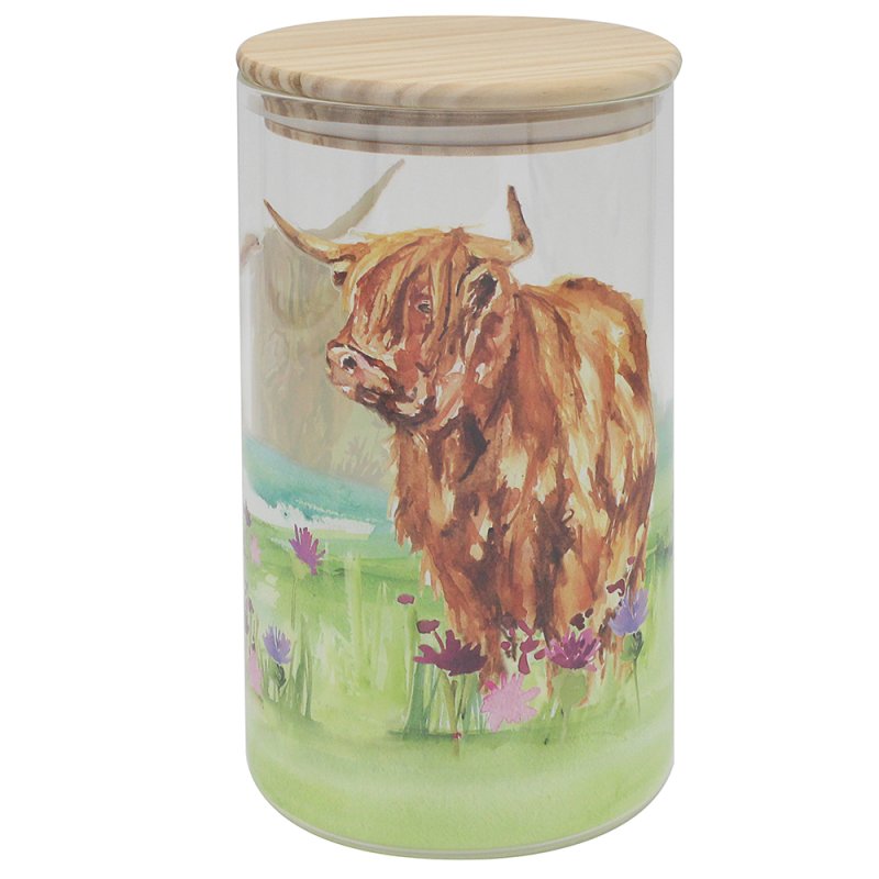 Highland Cow Large Glass Canister Jar with Wooden Lid