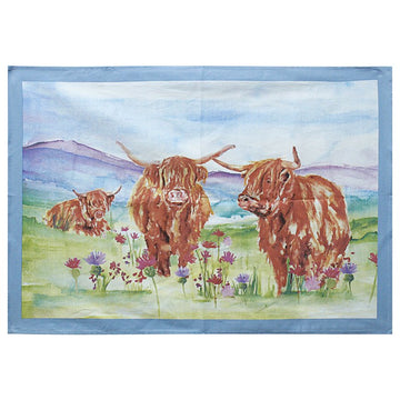 2Pcs Highland Cow Tea Towel & Double Oven Glove Set