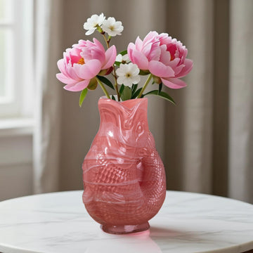 24cm Tinted Pink Glass Fish Flower Vase