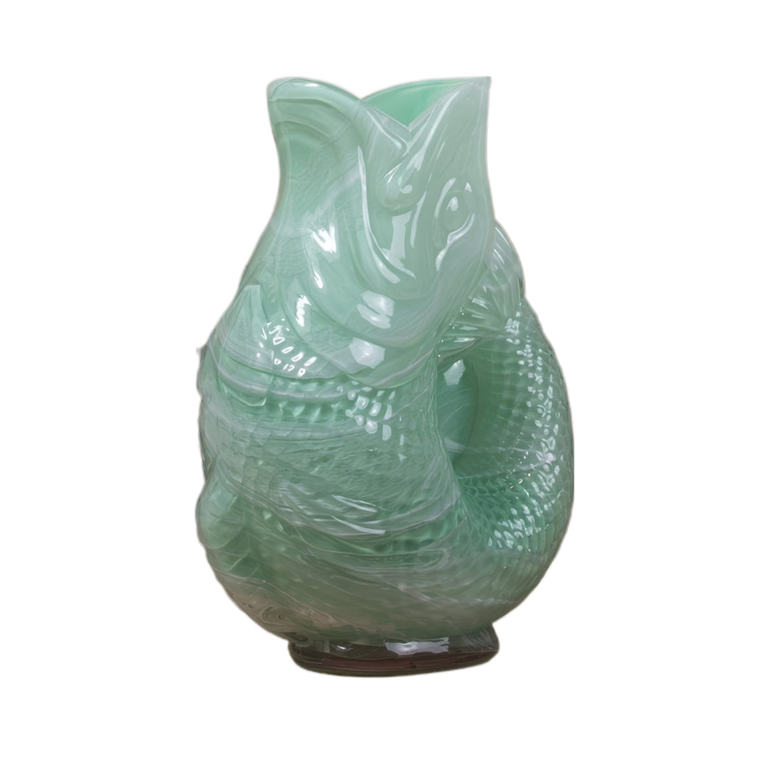 24cm Tinted Green Glass Fish Flower Vase