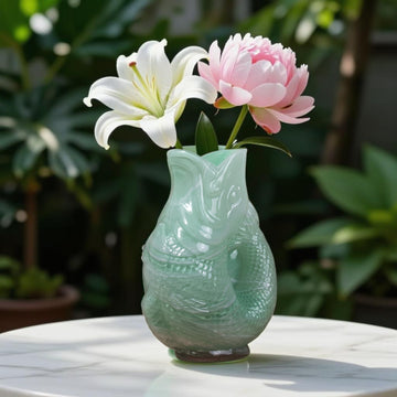 24cm Tinted Green Glass Fish Flower Vase