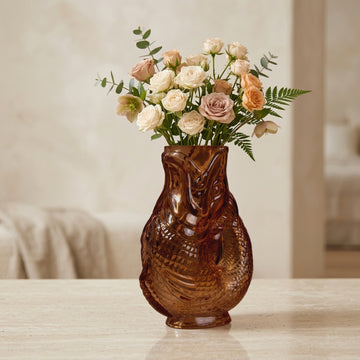20cm Amber Glass Fish Flower Vase