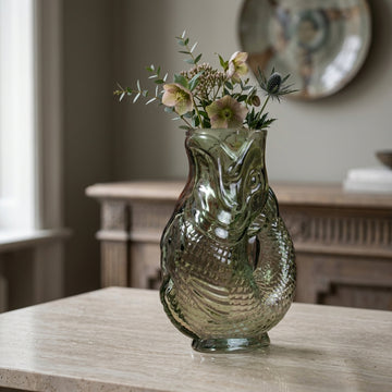 20cm Green Glass Fish Flower Vase