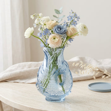 20cm Blue Glass Fish Flower Vase