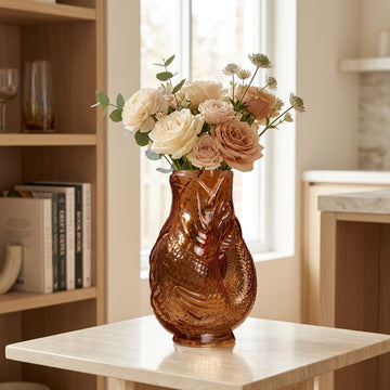 24cm Amber Glass Fish Flower Vase