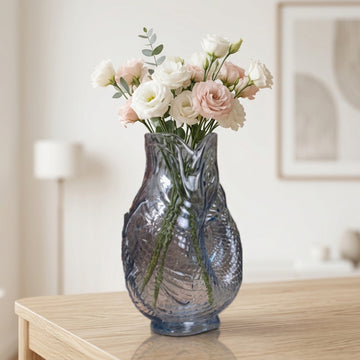24cm Blue Glass Fish Flower Vase