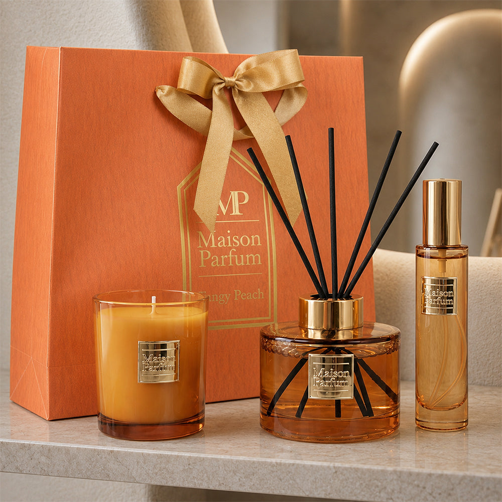 Tangy Peach Reed Diffuser Candle & Room Spray Fragrance Gift Set
