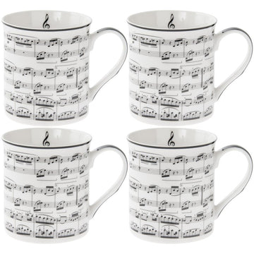 Set of 4 Making Music Minimalist Fine China Mugs