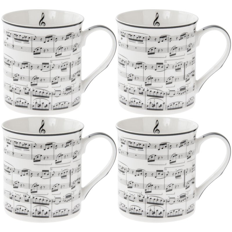 Set of 4 Making Music Minimalist Fine China Mugs