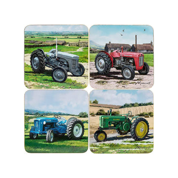 Set of 4 Coasters Vintage Tractors Cork Back