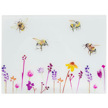 Bees & Flowers Worktop Saver Glass Chopping Board (design by Jennifer Rose)