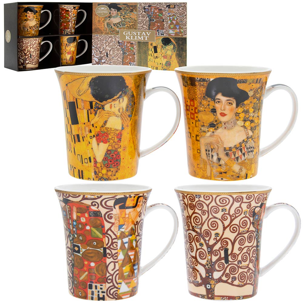 Set of 4 Fine China Gustav Klimt Art Themed Mugs