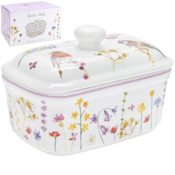 Garden Birds Ceramic Floral Butter Dish with Lid