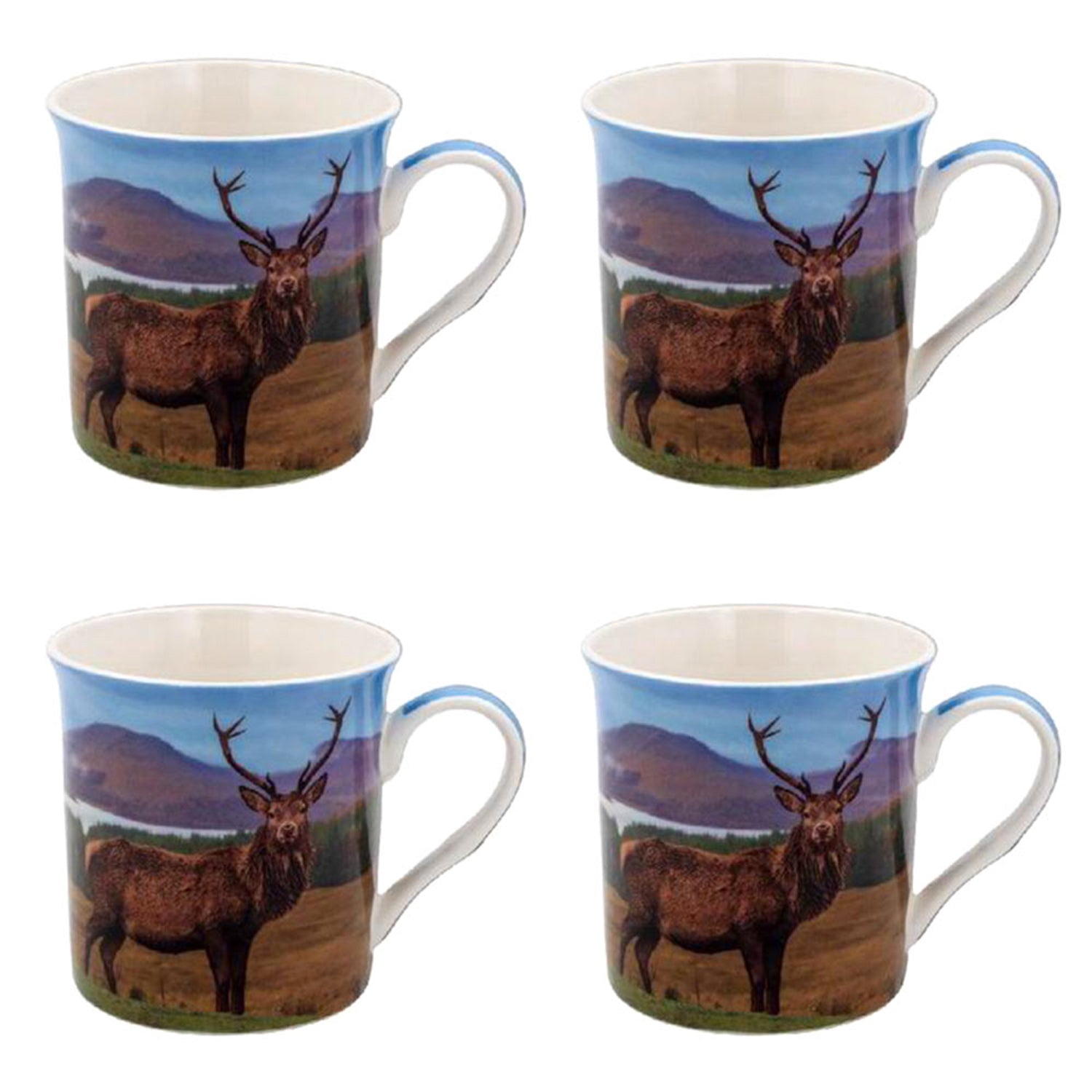 Set of 4 Fine China Stag Design Mugs