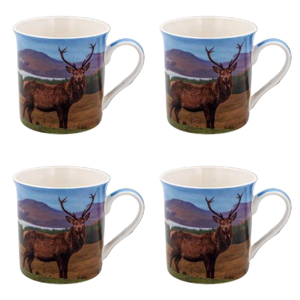 Set of 4 Fine China Stag Design Mugs