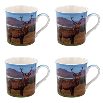 Set of 4 Fine China Stag Design Mugs