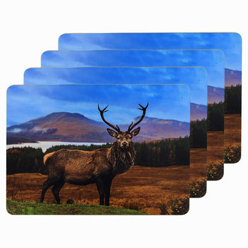 Set of 4 Highlands Stag Cork Back Placemats