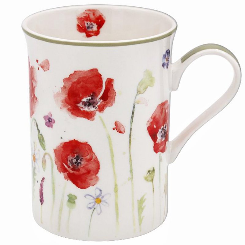 Coffee Tea Mug Fine China Poppy Field Design Floral Theme