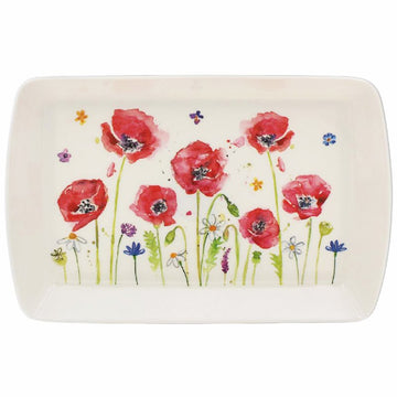 Small Melamine Serving Tray Poppy Field Design Food Platter